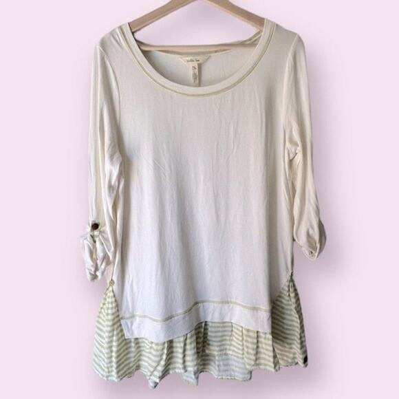 Matilda Jane White & Citron Yellow Ventriloquist Top Stripes Tunic Top Size M - Picture 2 of 8